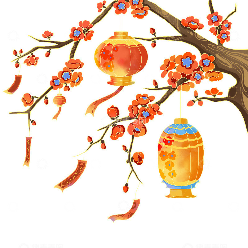 源文件下载【趣麦麦图】国潮风梅花灯笼组合