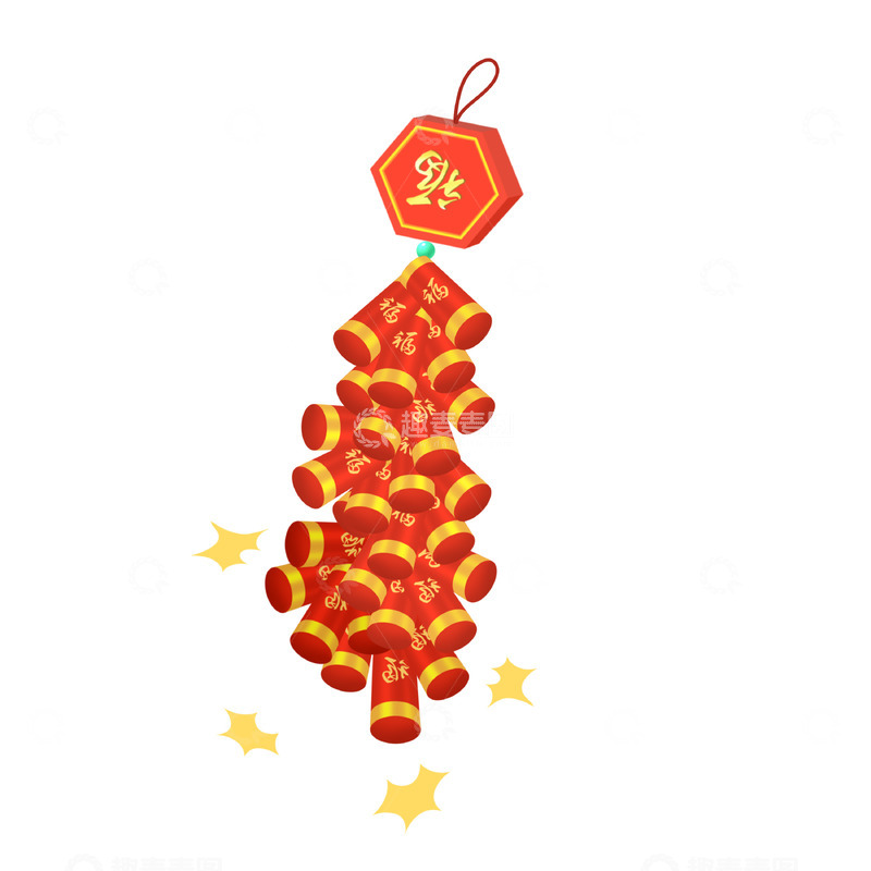 新年红色微立体喜庆悬挂式鞭炮