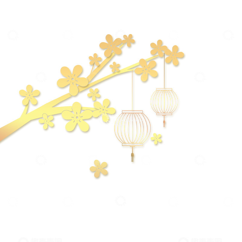 源文件下载【趣麦麦图】-手绘金色渐变梅花
