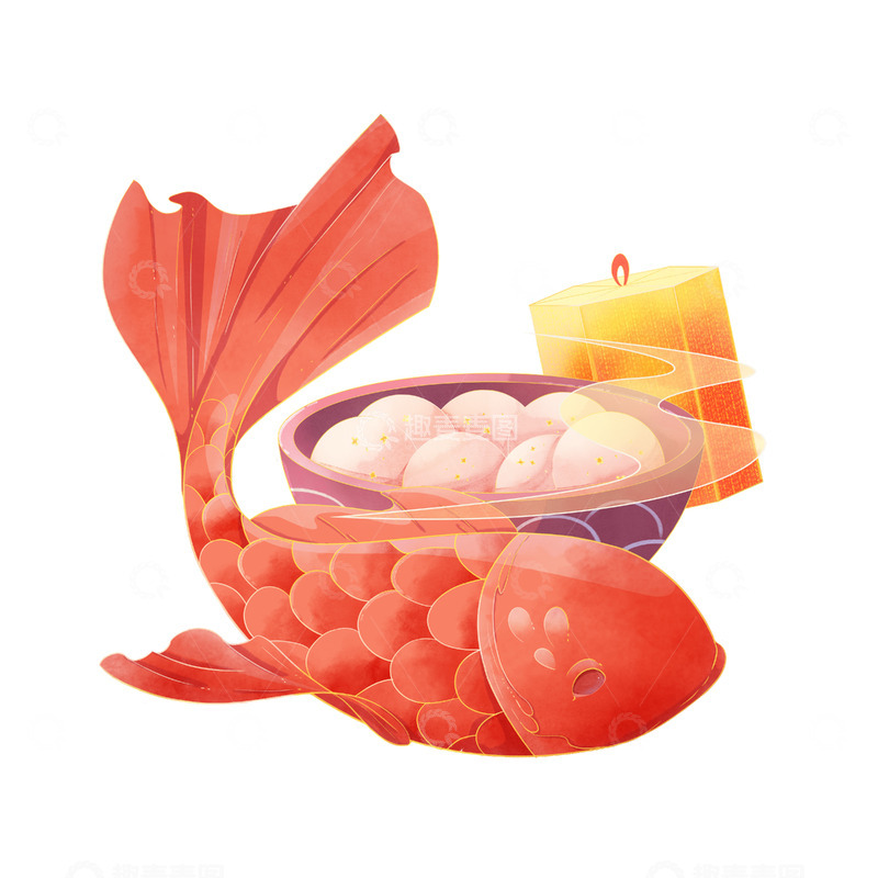 水彩元宵汤圆美食