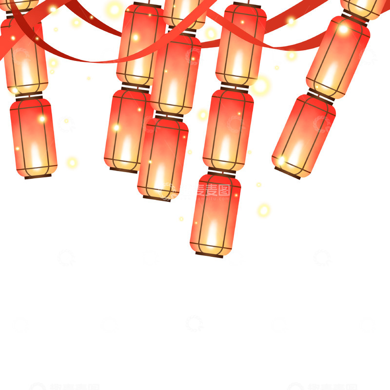源文件下载【趣麦麦图】新年喜庆红丝带悬挂式发光灯笼装饰素材