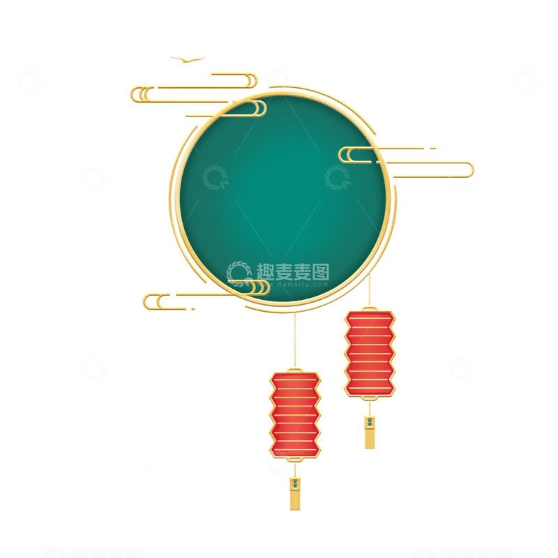 源文件下载【趣麦麦图】国潮古风祥云灯笼边框