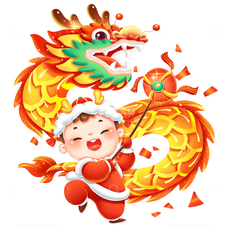 源文件下载【趣麦麦图】-龙年福娃舞龙中国龙春节元宵节