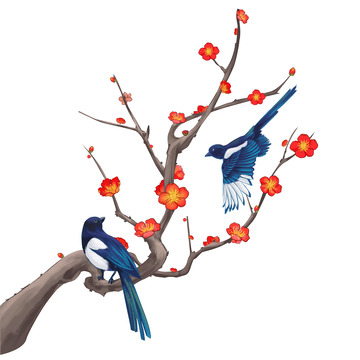 中式梅花喜鹊