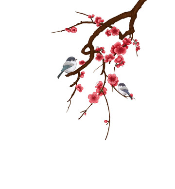 红色创意中国风梅花喜鹊蹬梅