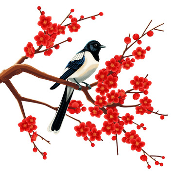 喜鹊蹬梅喜上眉梢喜鹊梅花