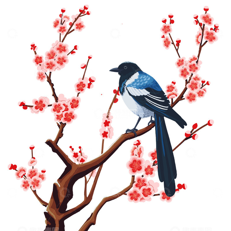 喜鹊蹬梅喜鹊梅花迎春图