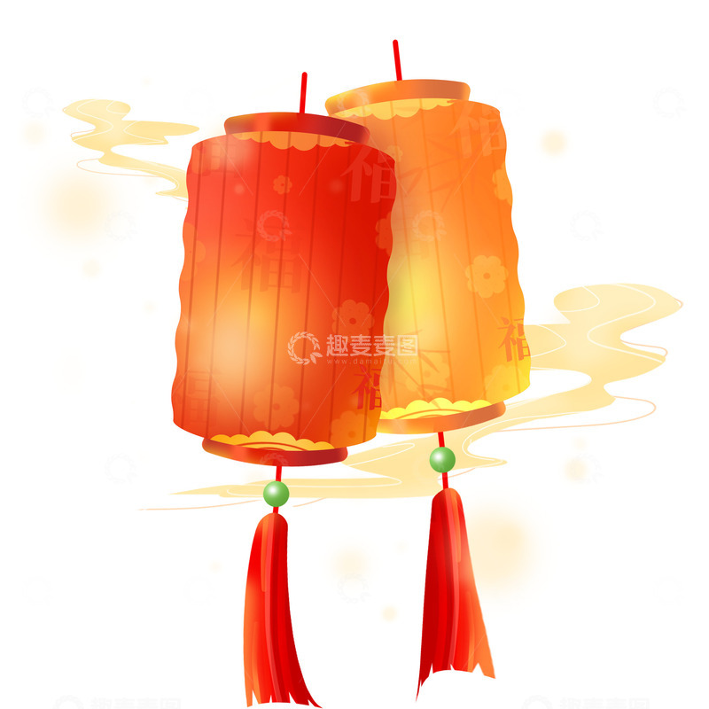 源文件下载【趣麦麦图】红色喜庆中国风复古灯笼挂饰新春元素