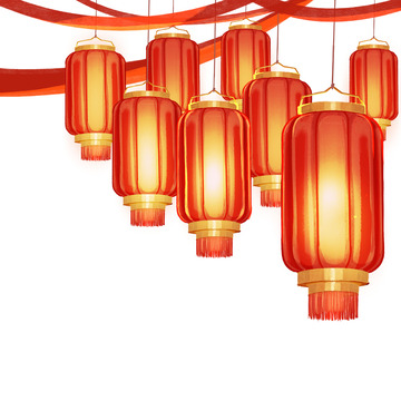 春节悬挂的红色灯笼
