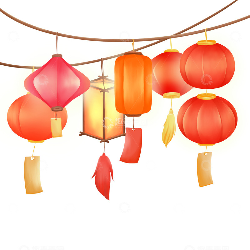 源文件下载【趣麦麦图】喜庆红色灯笼串灯笼元素