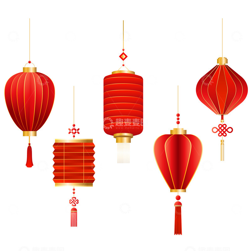 源文件下载【趣麦麦图】春节元宵红色灯笼装饰合集