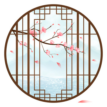 国潮梅花古风窗户屏风手绘元素