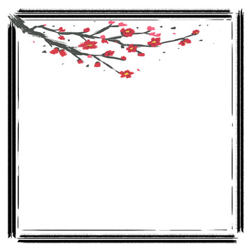 手绘古风梅花边框免扣素材