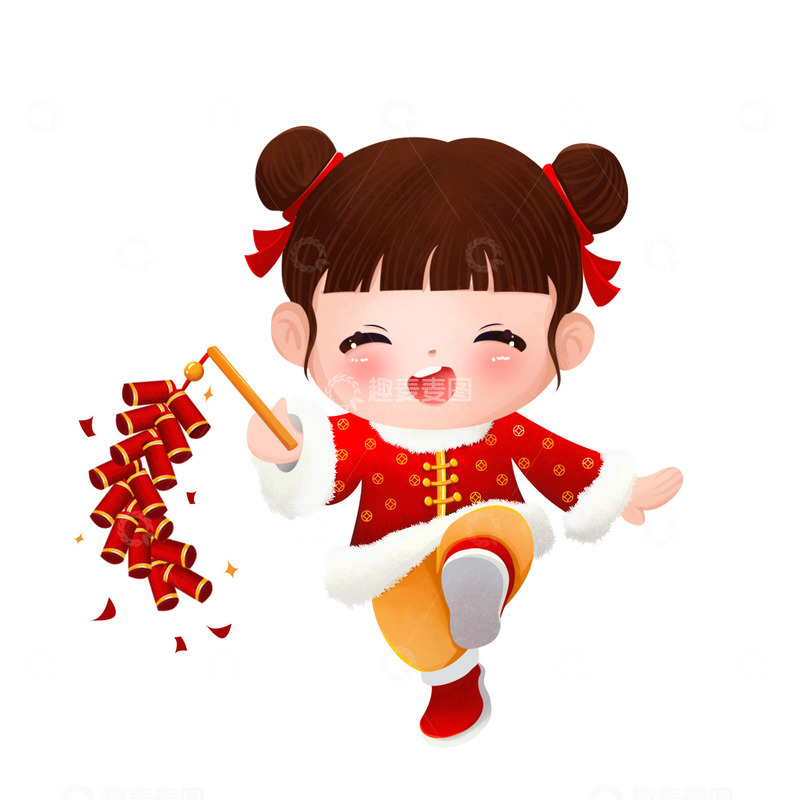 国潮福娃人物新年手拿鞭炮