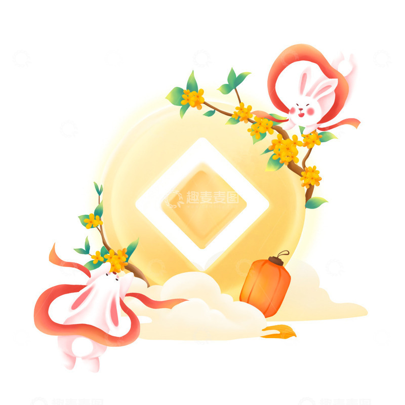 源文件下载【趣麦麦图】中秋节玉兔飞天桂花月亮元素