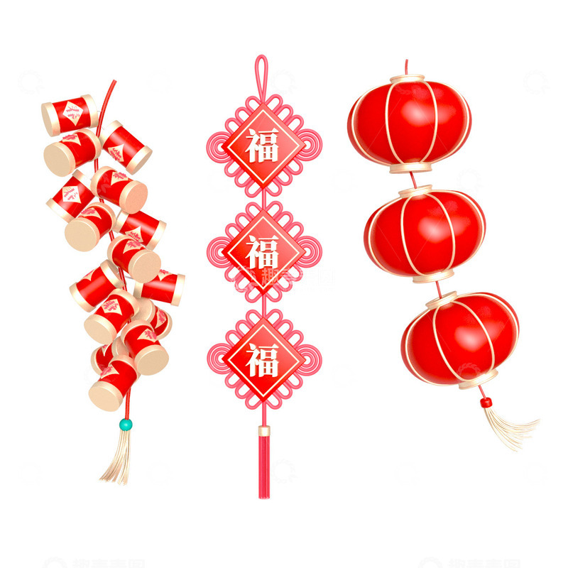 源文件下载【趣麦麦图】年货节新年灯笼鞭炮中国福