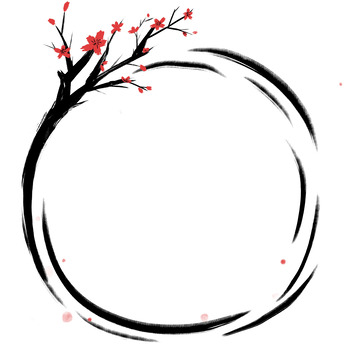 手绘古风梅花圆形边框免扣素材