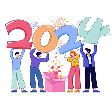 人物手举2024手举牌矢量人物插画元素