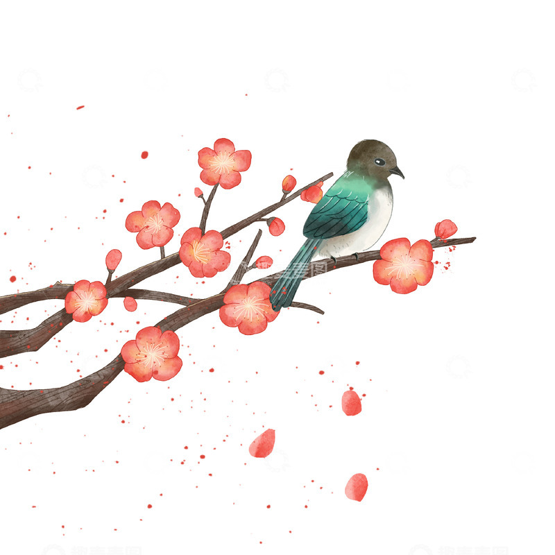 源文件下载【趣麦麦图】中国风喜鹊梅花手绘