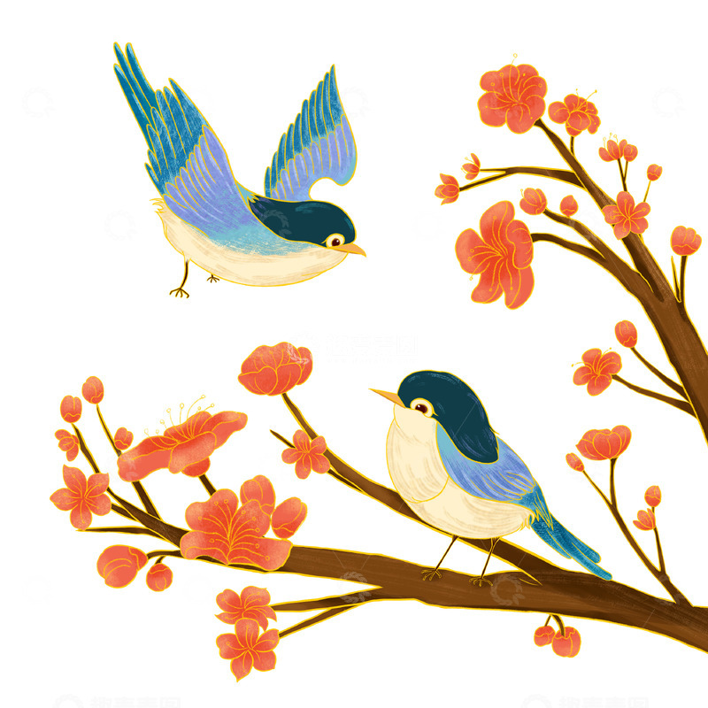 源文件下载【趣麦麦图】春节新年腊月梅花喜鹊