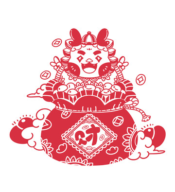 发财窗花龙形象剪纸