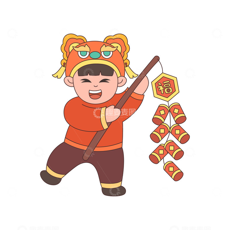 源文件下载【趣麦麦图】-卡通线描拿着鞭炮的福娃