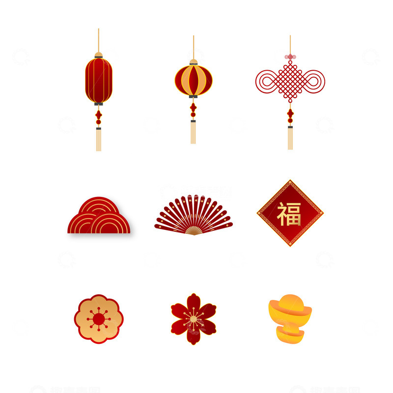 源文件下载【趣麦麦图】新年红色灯笼金币装饰元素