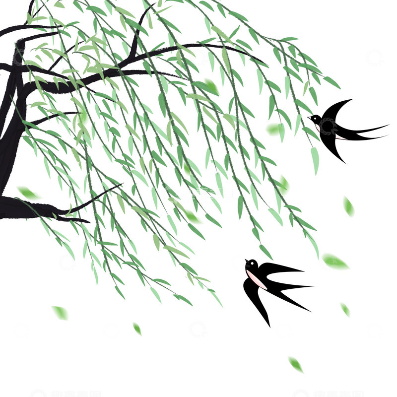 源文件下载【趣麦麦图】中国风春天燕子拂柳立春手绘元素
