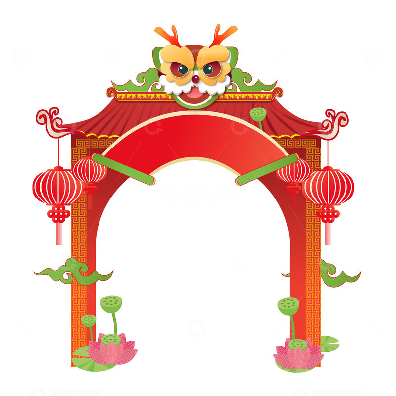 源文件下载【趣麦麦图】手绘龙年荷花门头