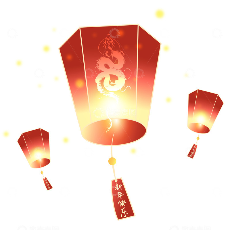 源文件下载【趣麦麦图】龙年红色灯笼灯光矢量漂浮元素