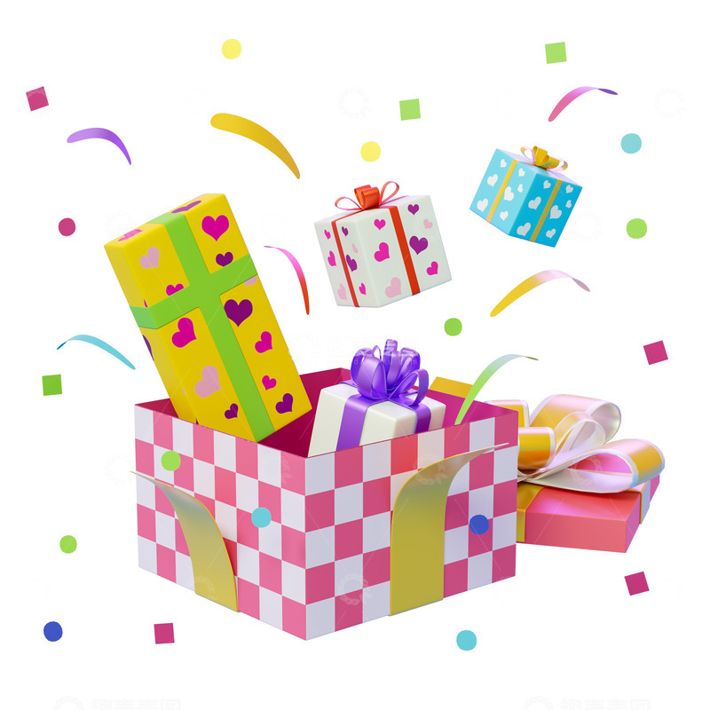 源文件下载【趣麦麦图】彩色卡通礼品盒堆3D促销元素