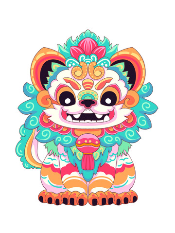 龙年福色彩石狮子元素