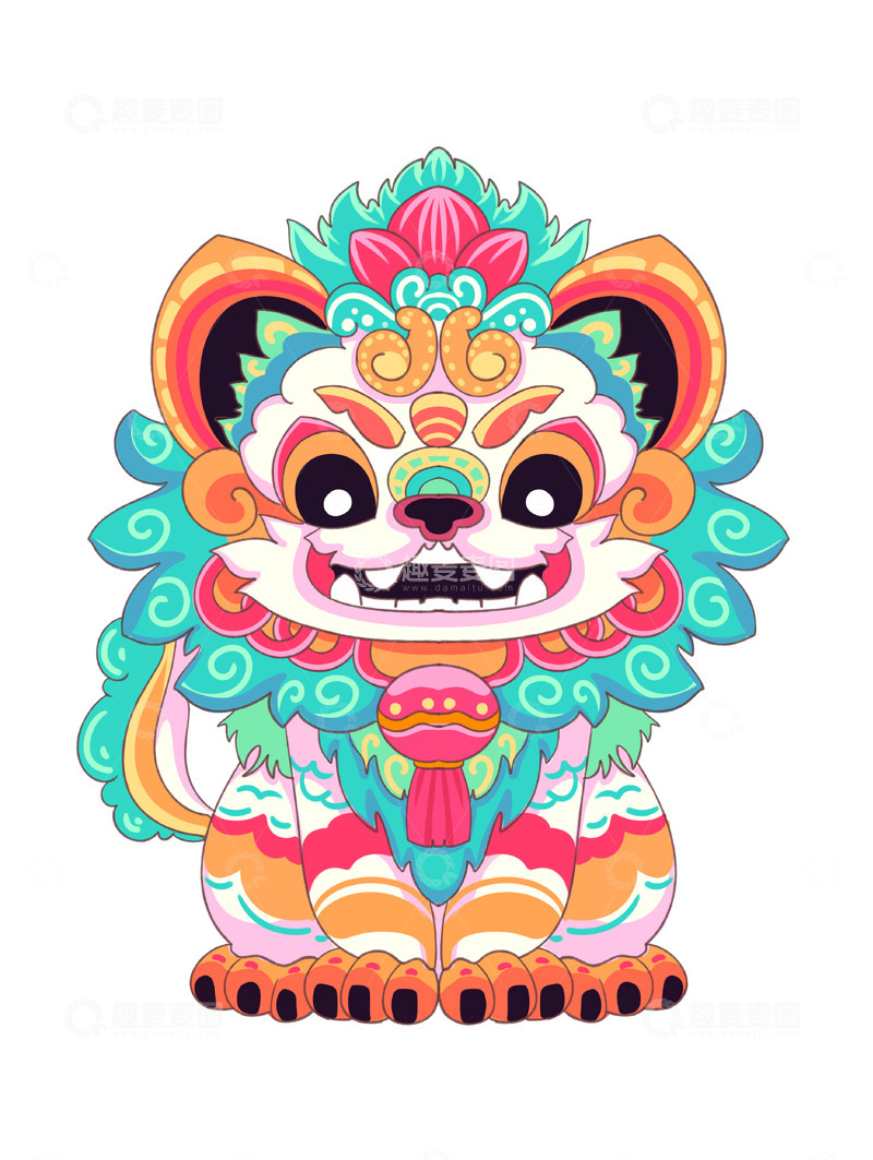 源文件下载【趣麦麦图】龙年福色彩石狮子元素