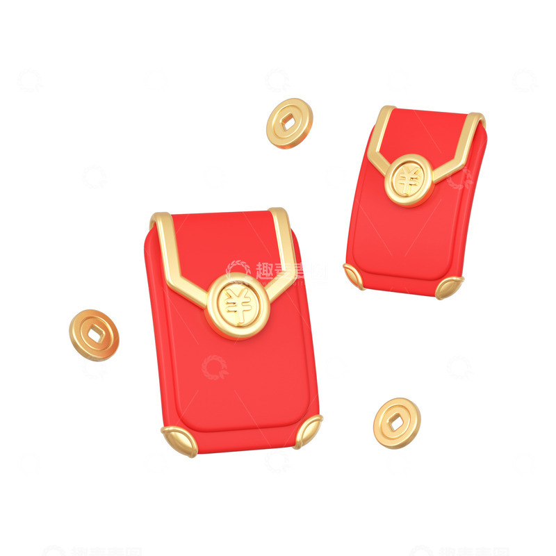 源文件下载【趣麦麦图】C4D新年红包金币