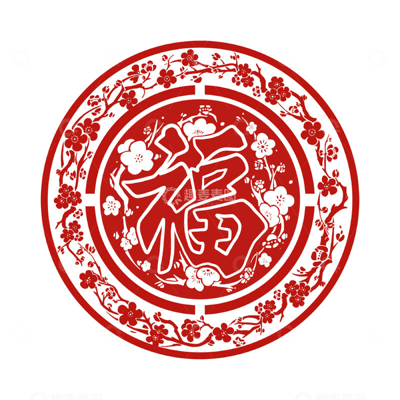 源文件下载【趣麦麦图】梅花边框剪纸新年窗花元素