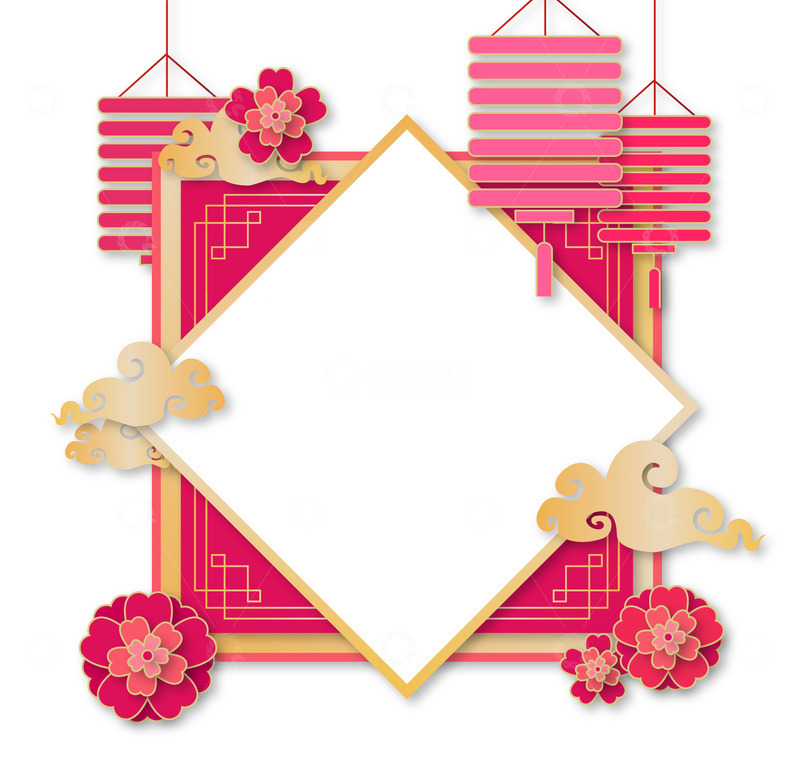源文件下载【趣麦麦图】新年剪纸立体边框春节元旦