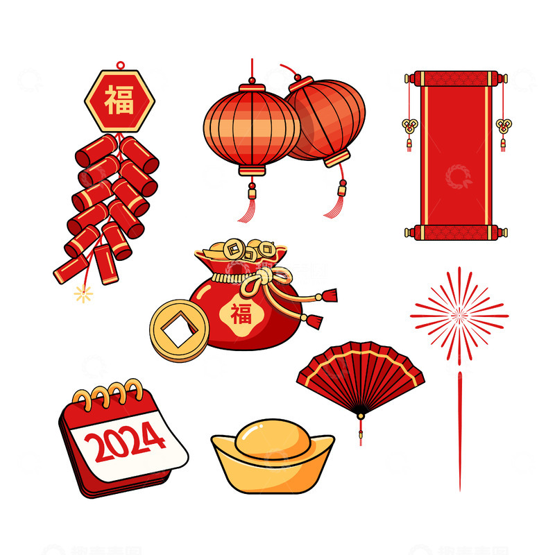 卡通新年元素组合装饰元素
