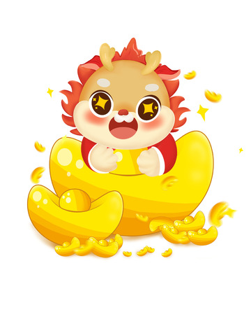 龙年春节抱着元宝的龙IP新年快乐元素