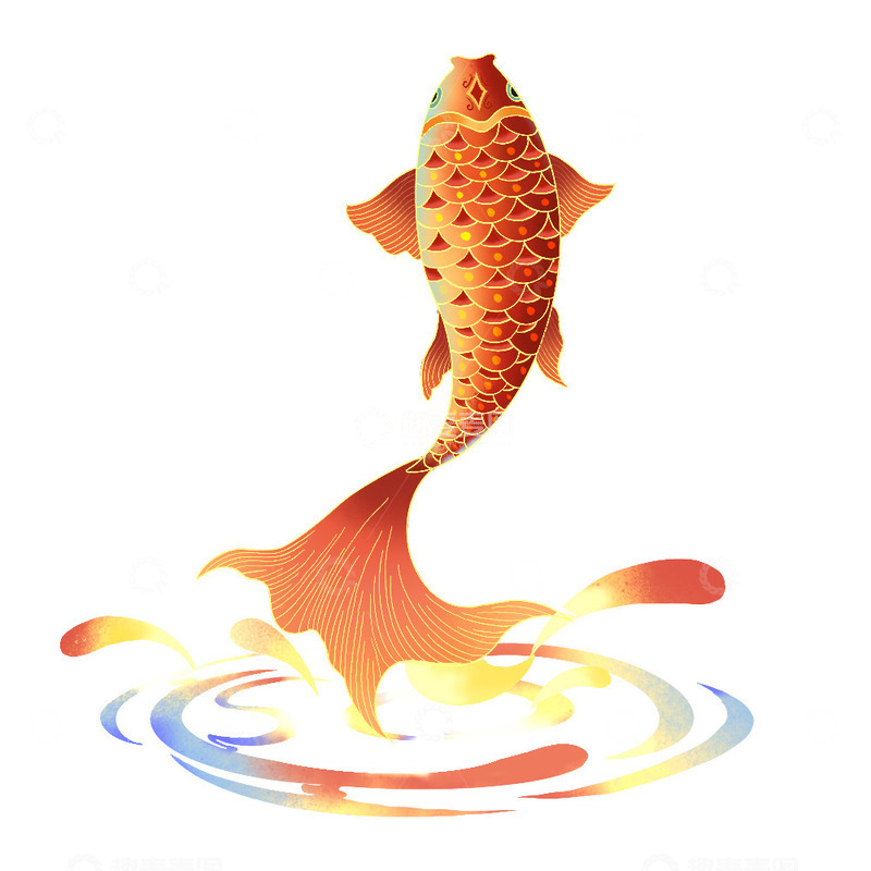 源文件下载【趣麦麦图】国潮风锦鲤跳跃元素