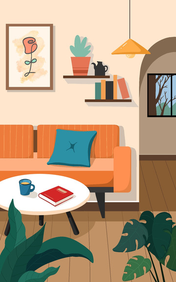 扁平化家居装饰插画室内客厅角落沙发椅子