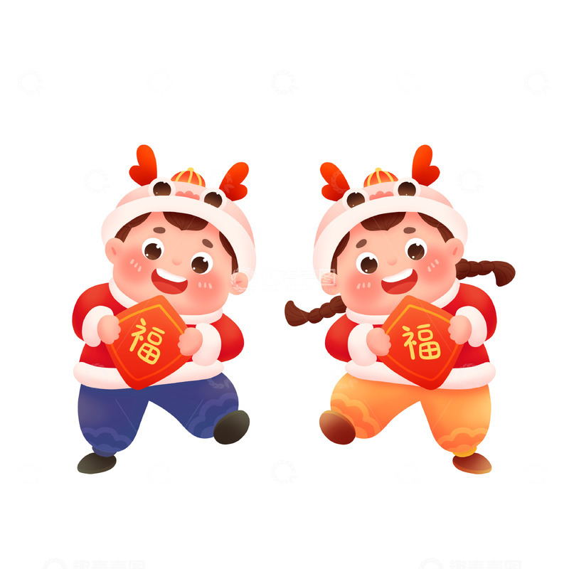 源文件下载【趣麦麦图】龙年春节新年福娃