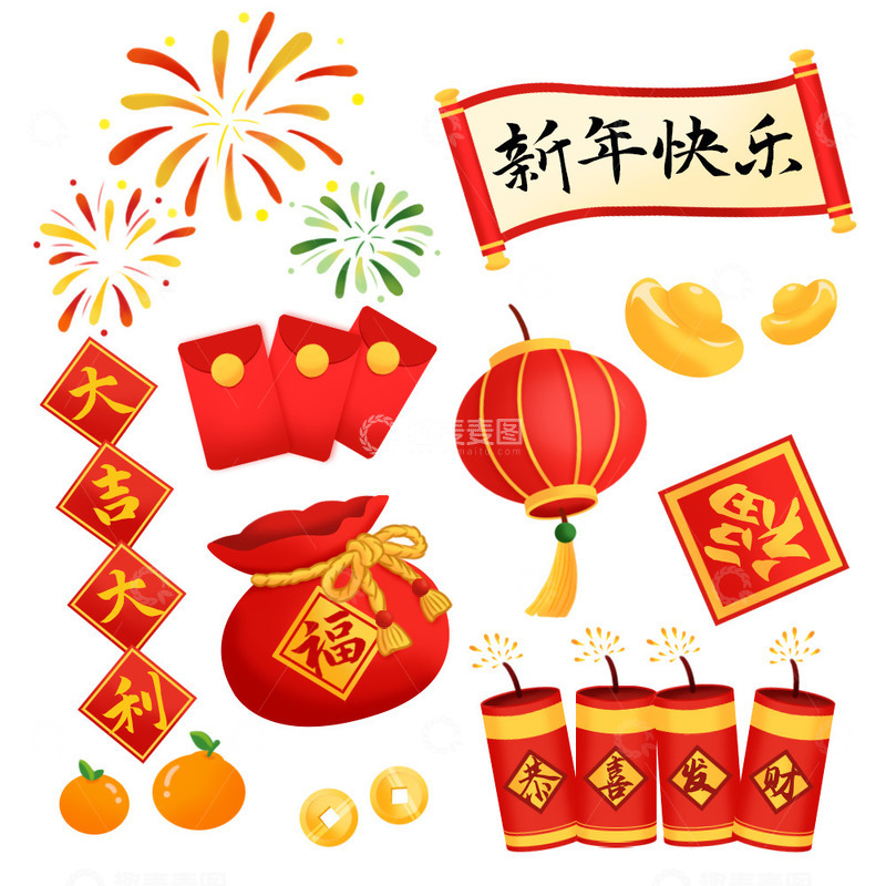 源文件下载【趣麦麦图】新年喜庆元素