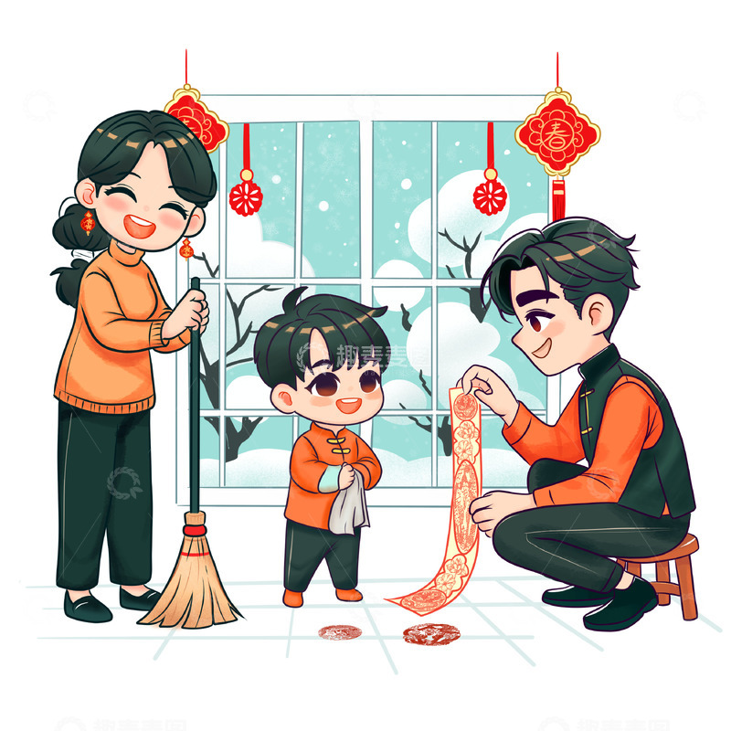 源文件下载【趣麦麦图】小年卡通风格插画素材