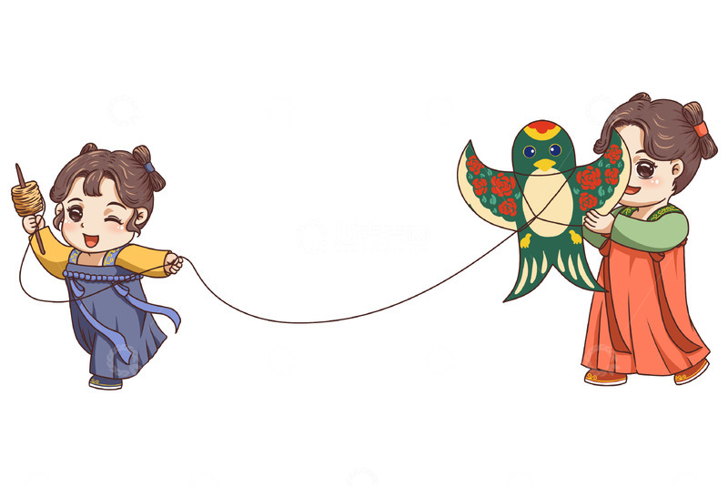 源文件下载【趣麦麦图】可爱小女孩卡通放风筝元素场景元素
