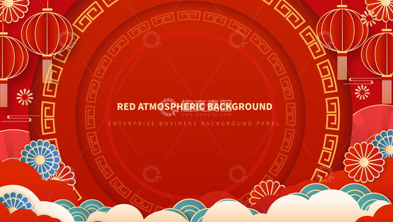 源文件下载【趣麦麦图】红色喜庆中国风复古灯笼新春装饰背景