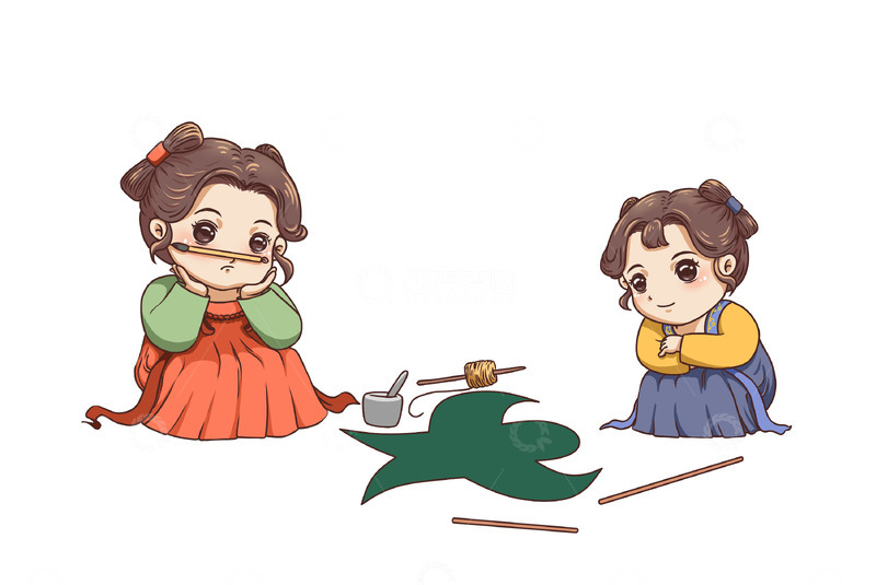 源文件下载【趣麦麦图】可爱小女孩卡通做风筝场景元素