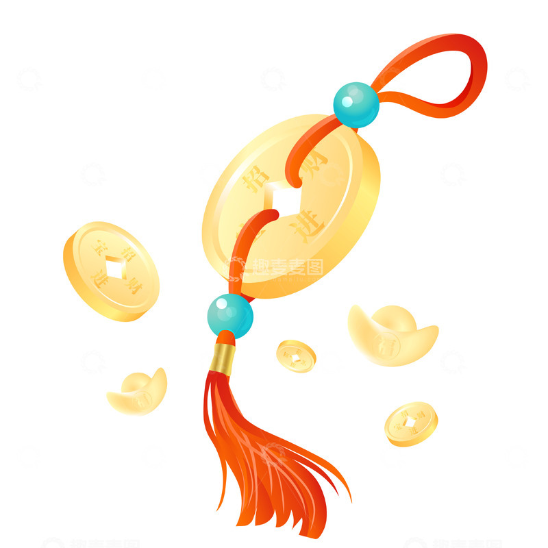 新年钱币铜钱挂饰春节装饰矢量元素