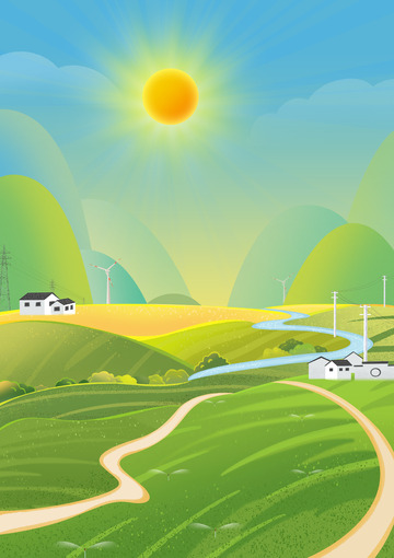 春天的乡村田野油菜花小麦新农村立春