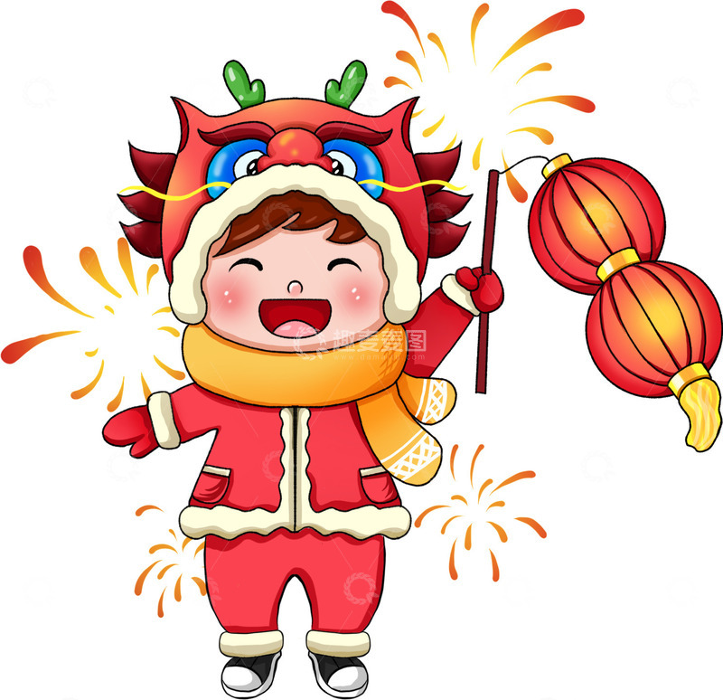 源文件下载【趣麦麦图】-龙年福娃灯笼烟花春节