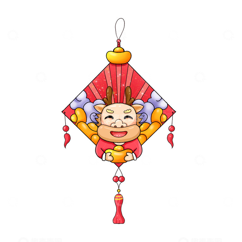 源文件下载【趣麦麦图】龙年卡通元宝春节挂件红色喜庆福字